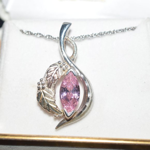Vintage Sterling 12k. Black Hills Gold Pink CZ Necklace and Ring. Size 7 - Picture 2 of 14